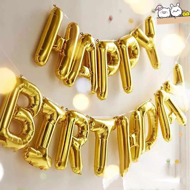 美版Happy birthday可懸掛金色字樣鋁箔氣球
