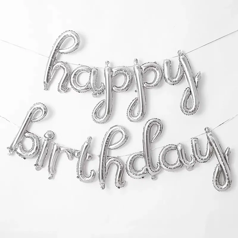 銀色happy birthday 連體字母氣球