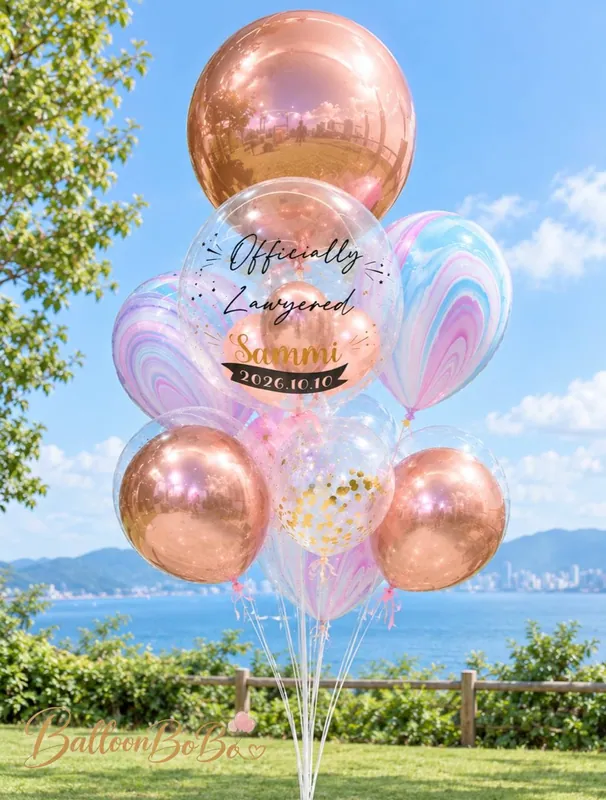 Rose Gold Marble Graduation Crystal Balloon Bouquet