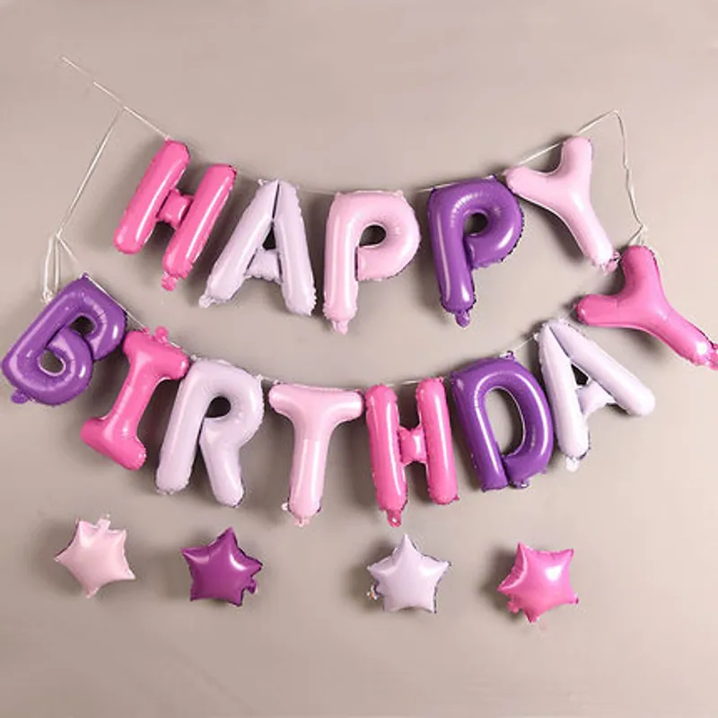 美版Happy birthday粉紫系列鋁箔氣球