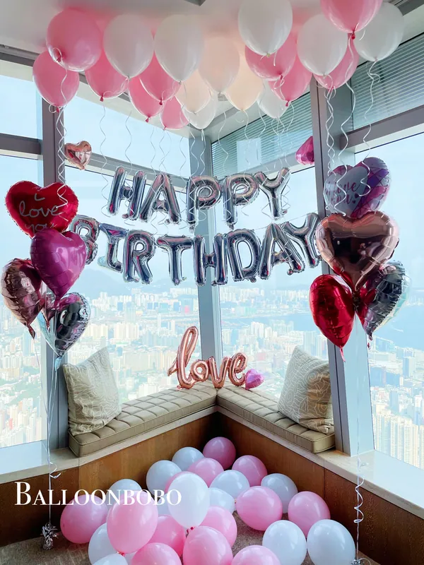 心心粉白生日氣球set