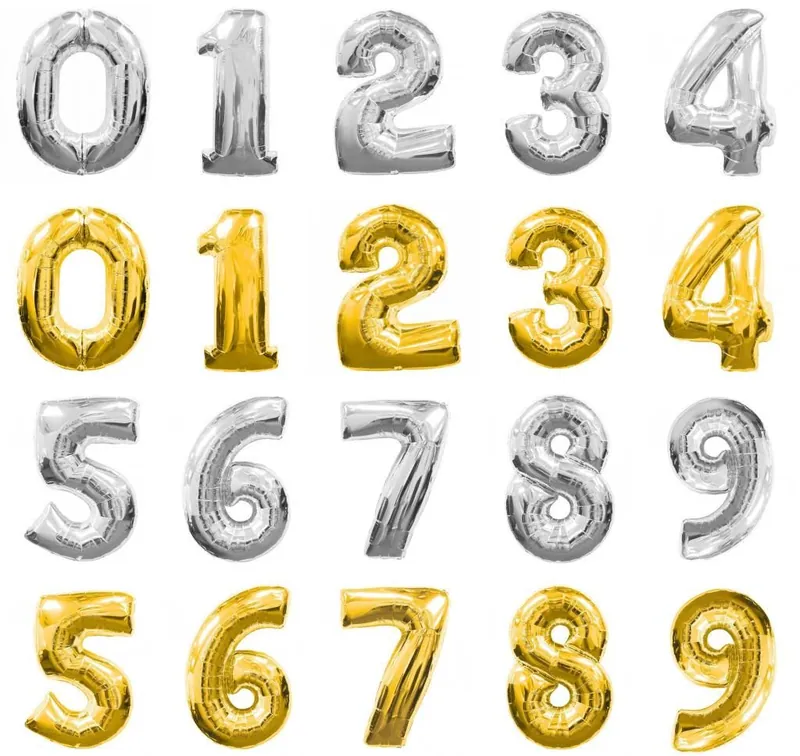 14-inch gold and silver number and letter balloons Number Balloons
