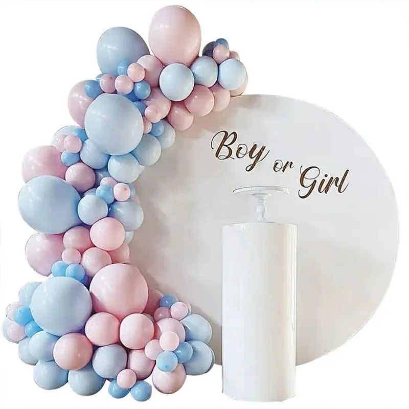 Gender reveal backdrop with balloon garland