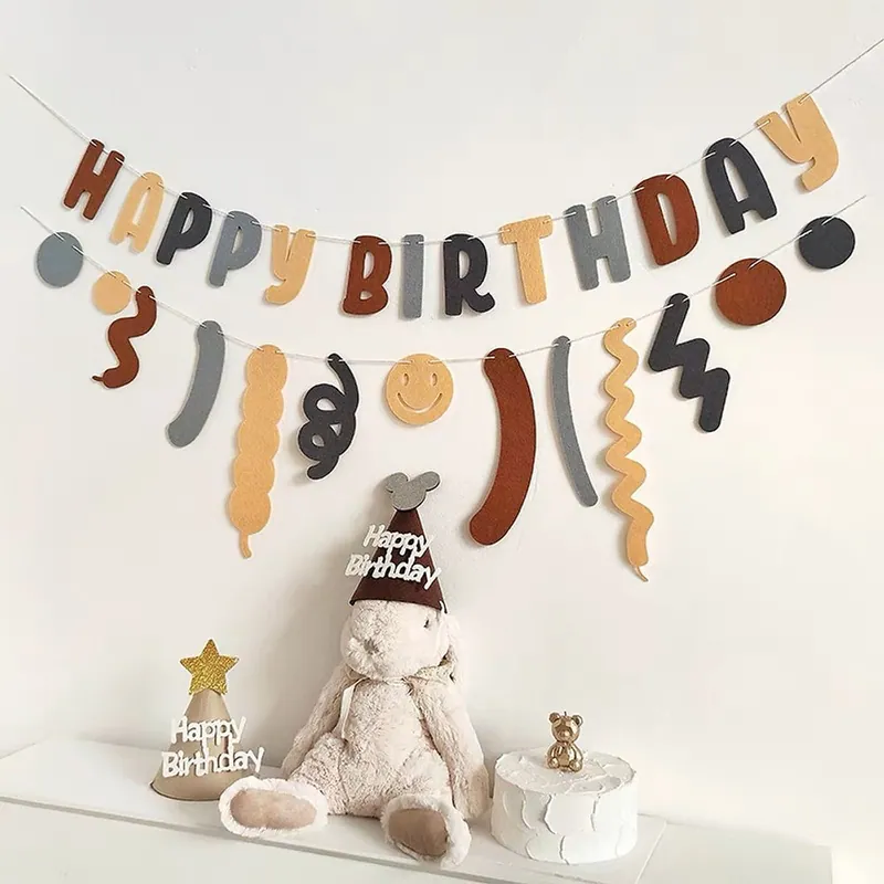 大地色系happy birthday banner
