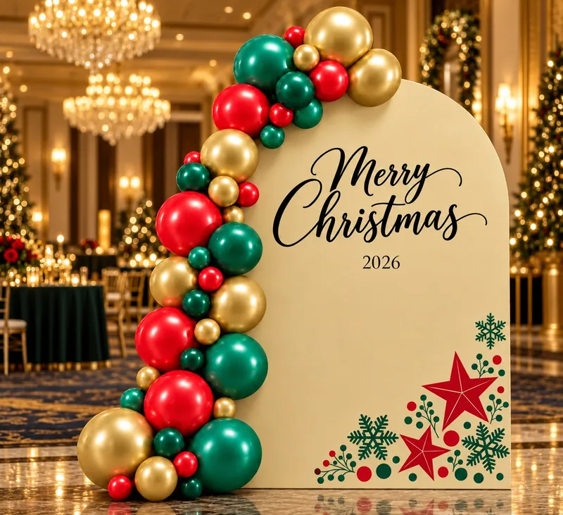 Christmas Themed Backdrop with Balloon Garland